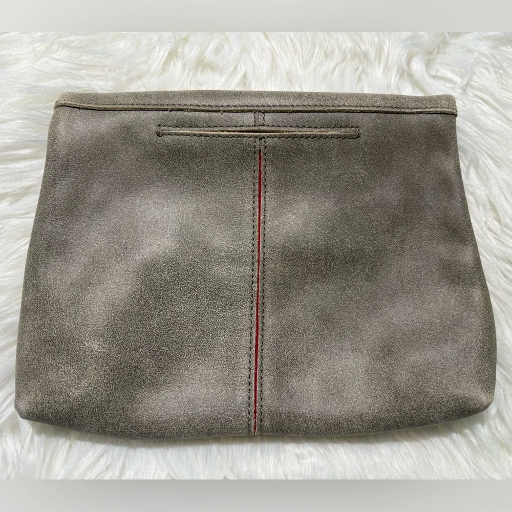 Hammitt VIP Medium Leather Clutch Crossbody Bag in Pewter Grey Red Zipper - Picture 9 of 16